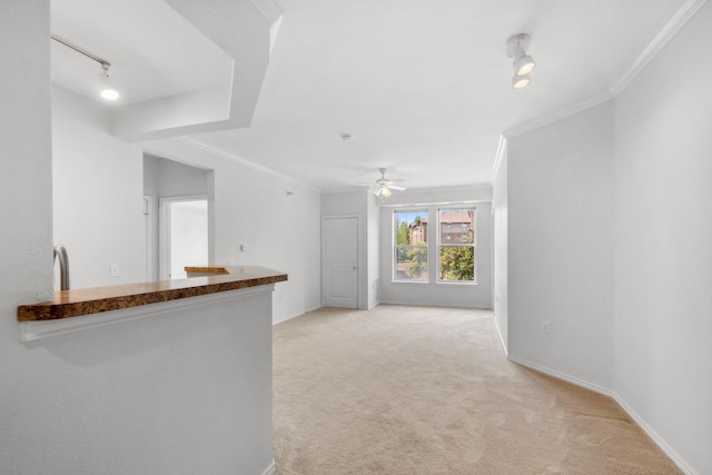 13560 Technology Dr Unit 1102, Eden Prairie, MN 55344 - unfurnished living room with crown molding, track lighting, light colored carpet, ceiling fan, and baseboards