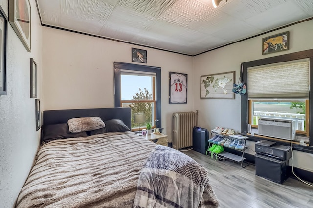 1782 225th St N, Hawley, MN 56549 - bedroom with radiator, wood finished floors, and cooling unit