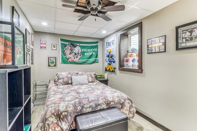 1782 225th St N, Hawley, MN 56549 - bedroom with a drop ceiling, ceiling fan, and recessed lighting