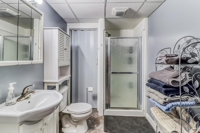 1782 225th St N, Hawley, MN 56549 - full bath with a drop ceiling, a shower stall, toilet, and vanity