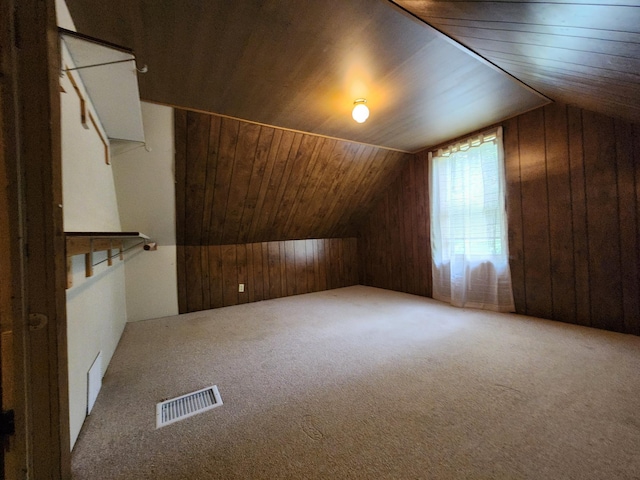 412 3rd St, Monticello, MN 55362 - bonus room with lofted ceiling, wood walls, carpet, and wooden ceiling