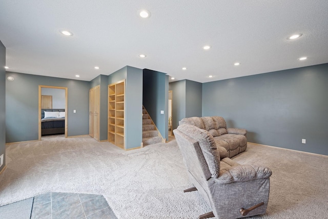 19470 Zumbro Ct NW, Elk River, MN 55330 - sitting room with light carpet, stairs, recessed lighting, and baseboards