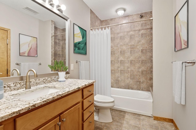 3000 Raleigh Ave Unit 306, Saint Louis Park, MN 55416 - bathroom with vanity, shower / bath combination with curtain, toilet, baseboards, and tile patterned flooring