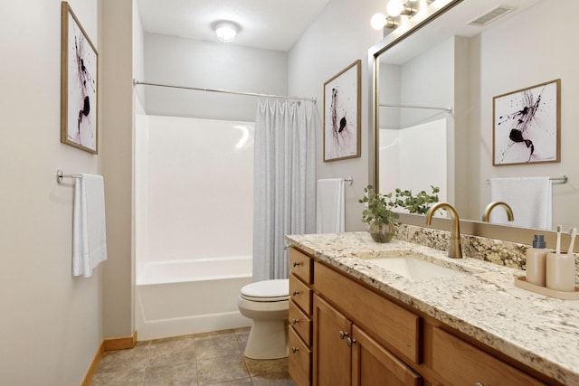 3000 Raleigh Ave Unit 306, Saint Louis Park, MN 55416 - full bathroom featuring vanity, shower / bathtub combination with curtain, toilet, baseboards, and tile patterned flooring
