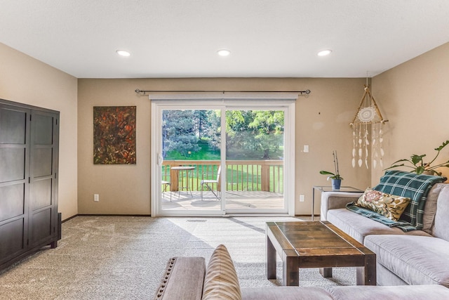 8563 72nd St S, Cottage Grove, MN 55016 - living room with light carpet, recessed lighting, and baseboards