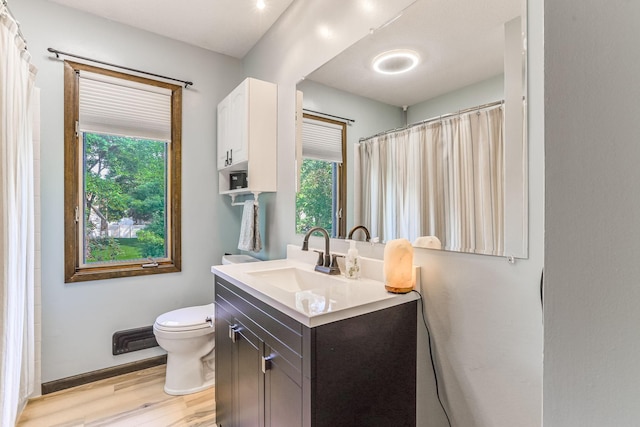 8563 72nd St S, Cottage Grove, MN 55016 - full bathroom featuring toilet, wood finished floors, vanity, and plenty of natural light