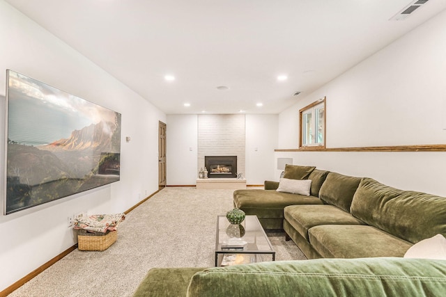 8563 72nd St S, Cottage Grove, MN 55016 - carpeted living room with baseboards, a fireplace, and recessed lighting