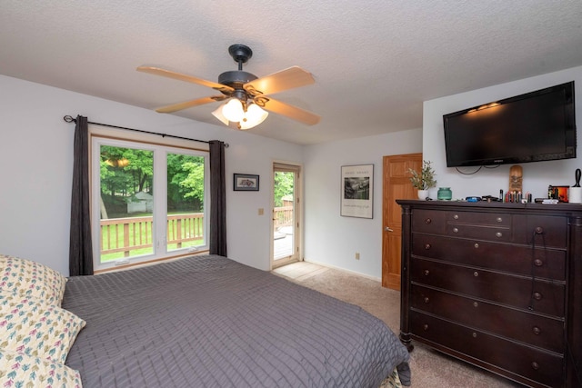 840 Shore Dr W, Orono, MN 55364 - bedroom featuring light colored carpet, ceiling fan, and a textured ceiling