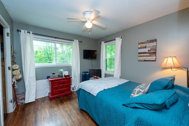840 Shore Dr W, Orono, MN 55364 - bedroom featuring dark wood-type flooring and ceiling fan