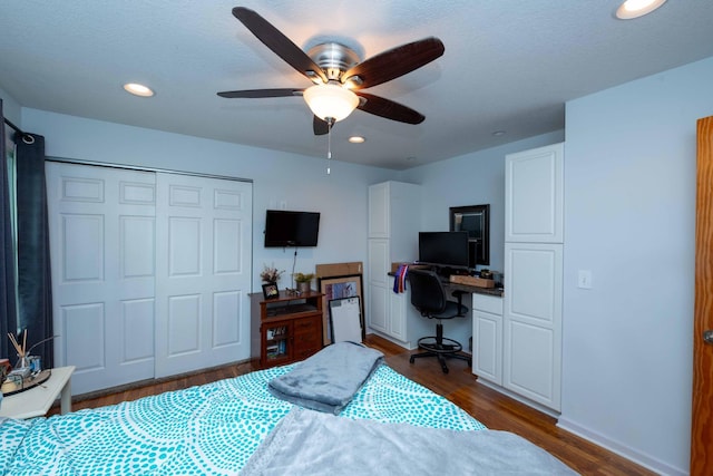 840 Shore Dr W, Orono, MN 55364 - bedroom featuring a closet, dark wood finished floors, a desk, recessed lighting, and ceiling fan