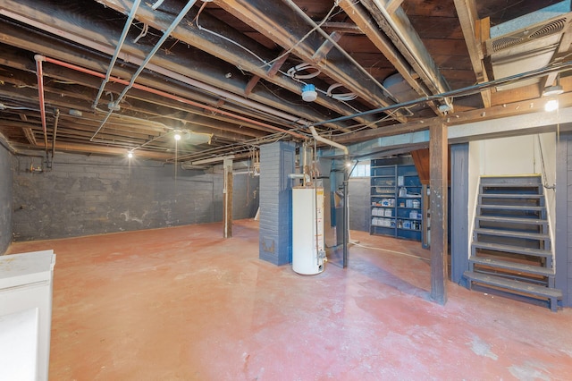 1252 Arkwright St, Saint Paul, MN 55130 - unfinished basement with water heater and stairway