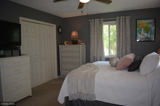 31145 409th Pl, Aitkin, MN 56431 - bedroom with carpet flooring, a closet, and ceiling fan