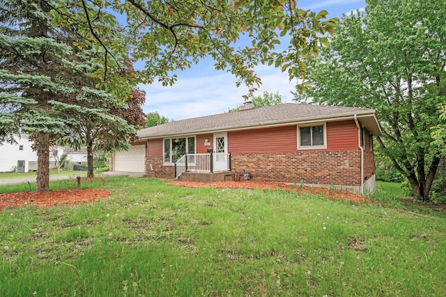 15429 Ramsey Blvd NW, Ramsey, MN 55303 - ranch-style home with brick siding, a garage, and a front lawn