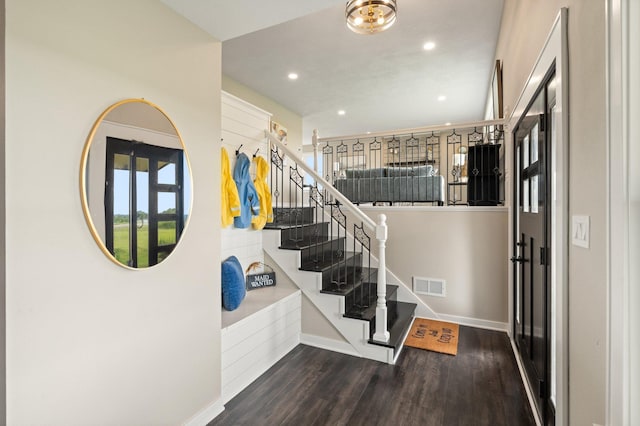 17323 County 31st Blvd, Welch Twp, MN 55089 - entryway featuring dark wood-style floors, recessed lighting, and stairs