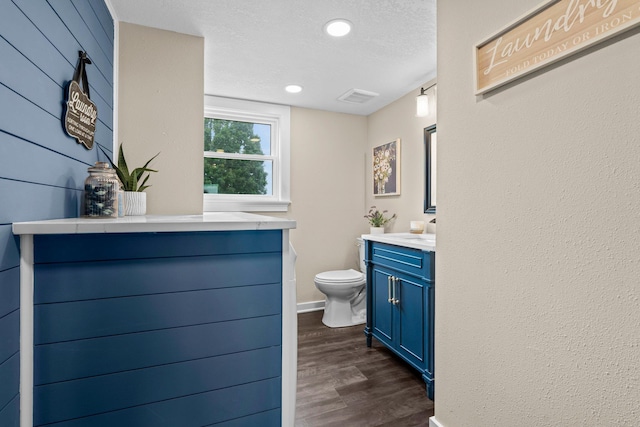 17323 County 31st Blvd, Welch Twp, MN 55089 - bathroom with vanity, wood finished floors, a textured ceiling, and recessed lighting