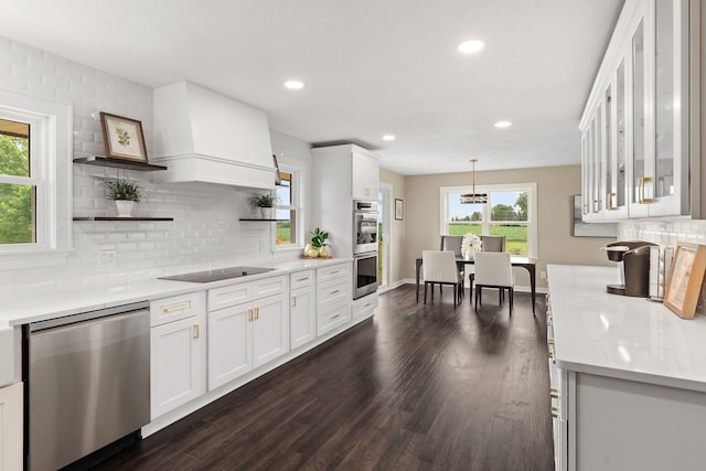 17323 County 31st Blvd, Welch Twp, MN 55089 - kitchen featuring stainless steel appliances, white cabinets, decorative backsplash, dark wood-type flooring, and recessed lighting