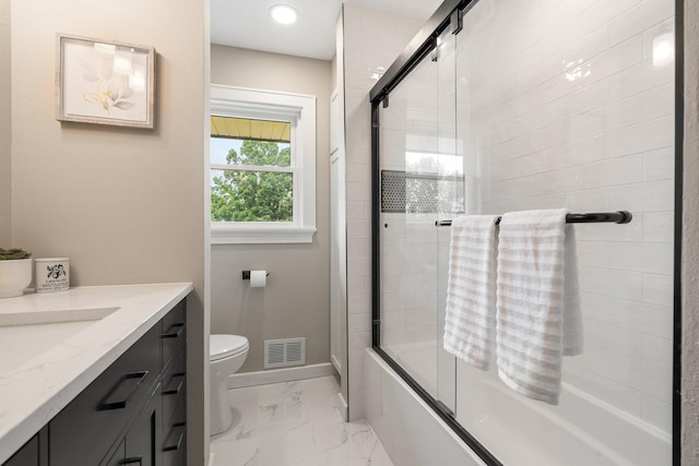 17323 County 31st Blvd, Welch Twp, MN 55089 - full bathroom featuring enclosed tub / shower combo, marble look tile flooring, vanity, and recessed lighting