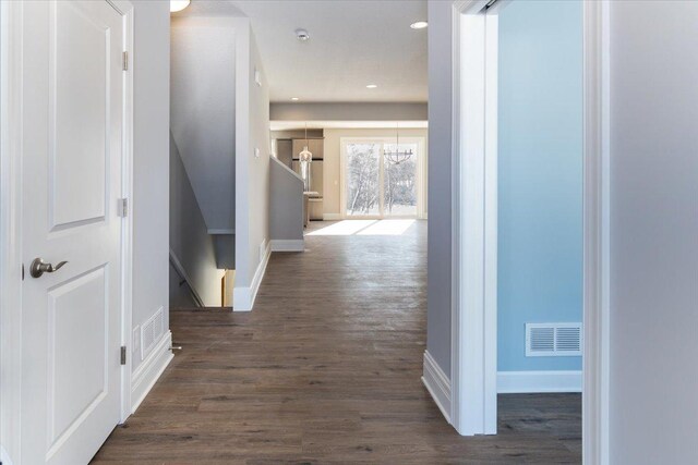 7830 Adler Trl, Inver Grove Heights, MN 55077 - hall with an upstairs landing, dark wood finished floors, recessed lighting, and baseboards