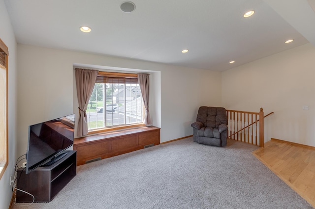 217 Hickory Ln E, Shakopee, MN 55379 - sitting room featuring recessed lighting, carpet, an upstairs landing, and baseboards