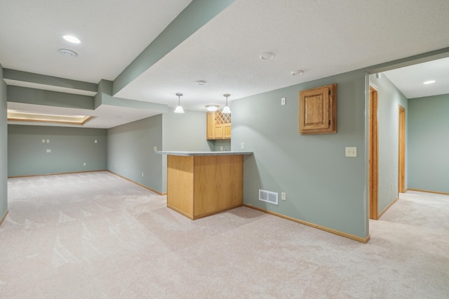3049 12th St NW, New Brighton, MN 55112 - indoor wet bar with light carpet, baseboards, and hanging light fixtures