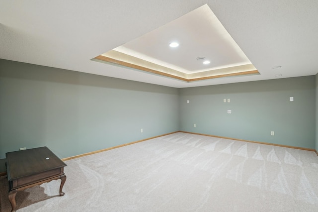 3049 12th St NW, New Brighton, MN 55112 - unfurnished room featuring a raised ceiling, baseboards, light carpet, and recessed lighting