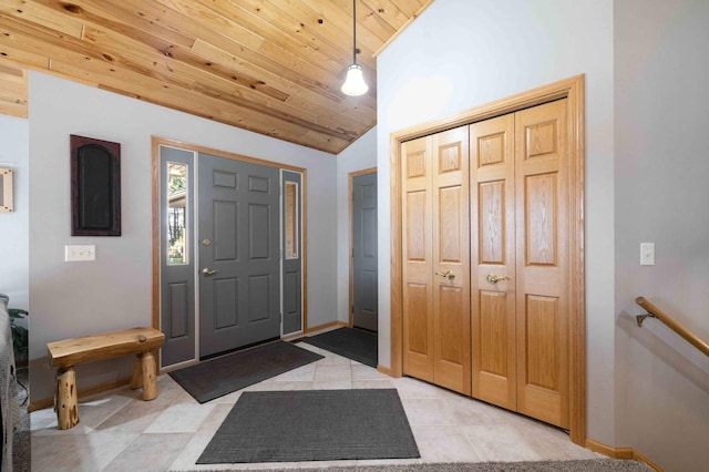 12584 County 18 SW, Brainerd, MN 56401 - foyer with wooden ceiling, vaulted ceiling, baseboards, and light tile patterned flooring