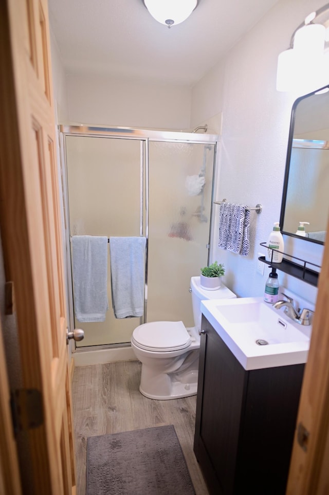 1874 Hidden Valley Ln NW, Leaf Valley Twp, MN 56354 - full bath with wood finished floors, vanity, and a stall shower