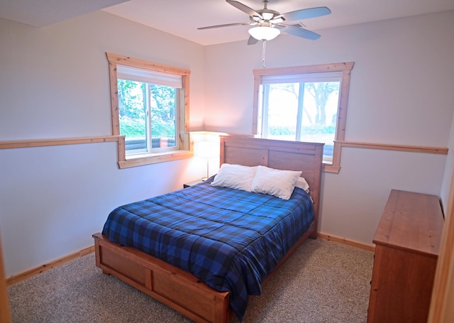 1874 Hidden Valley Ln NW, Leaf Valley Twp, MN 56354 - bedroom with multiple windows, carpet flooring, and a ceiling fan