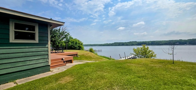 2502 Birchview Dr NW, Wheeler Twp, MN 56623 - view of grassy yard with a deck with water view