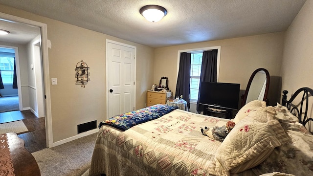 111 10th Ave SE, Elbow Lake, MN 56531 - bedroom featuring multiple windows, baseboards, a textured ceiling, and carpet floors