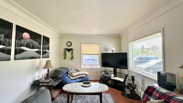 2212 Springvale Ct, Duluth, MN 55811 - living area featuring wood finished floors, ornamental molding, and baseboards