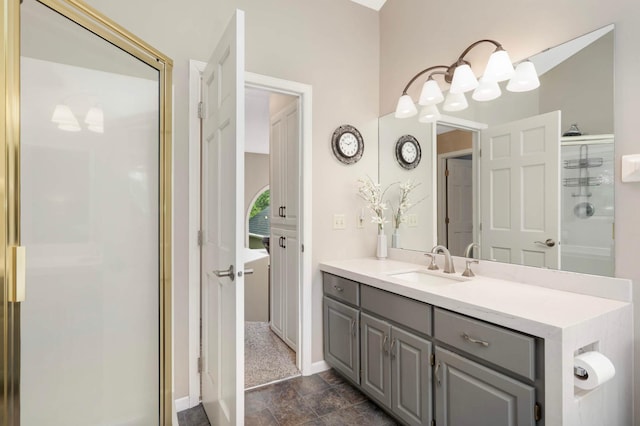 1366 140th Ln NW, Andover, MN 55304 - bathroom featuring vanity, a shower stall, and baseboards