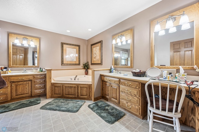 18000 10th St SW, Hawley, MN 56549 - bathroom with vanity, a bath, tile patterned floors, and recessed lighting