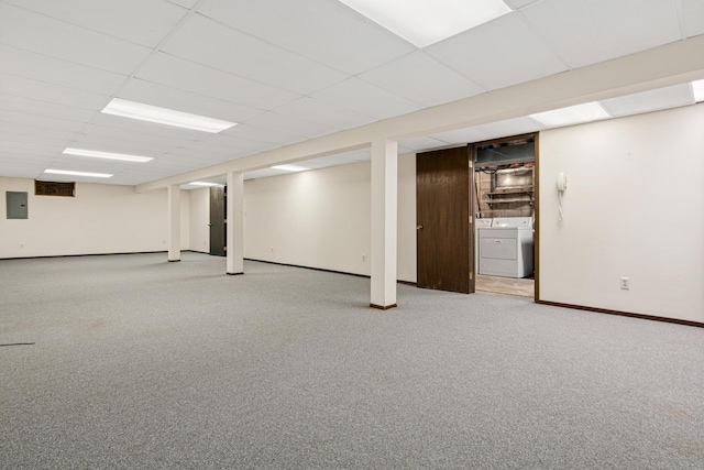 8200 77th St S, Cottage Grove, MN 55016 - finished basement with light colored carpet and washer and dryer