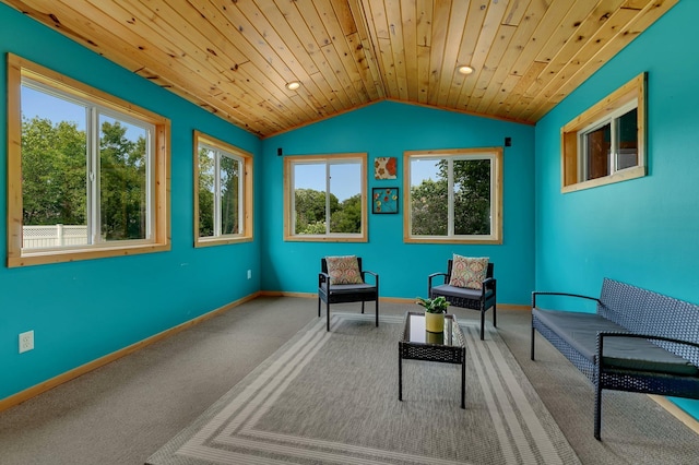 1506 6th Ave N, Sartell, MN 56377 - sitting room with vaulted ceiling, carpet floors, baseboards, wood ceiling, and recessed lighting