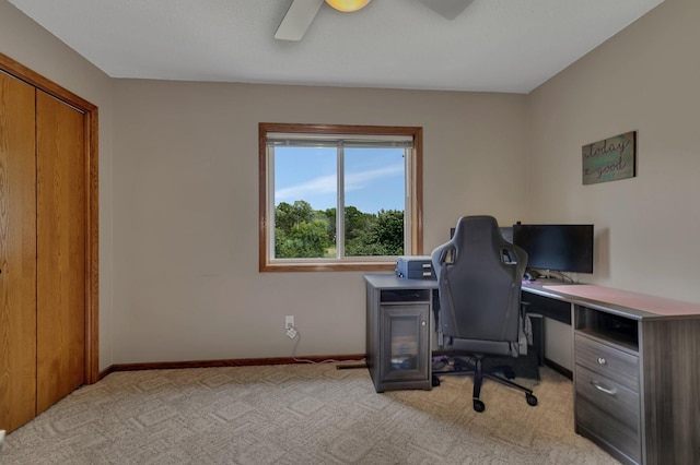 1506 6th Ave N, Sartell, MN 56377 - office area featuring light carpet, baseboards, and a ceiling fan