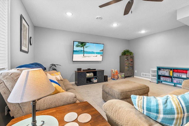 11444 Creekside Ct, Rogers, MN 55311 - living area featuring carpet flooring, a ceiling fan, recessed lighting, and baseboards
