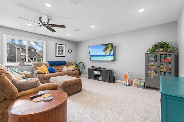 11444 Creekside Ct, Rogers, MN 55311 - living room with carpet floors, recessed lighting, a ceiling fan, and baseboards