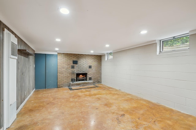 5705 36th Ave S, Minneapolis, MN 55417 - basement with a fireplace, recessed lighting, and a heating unit