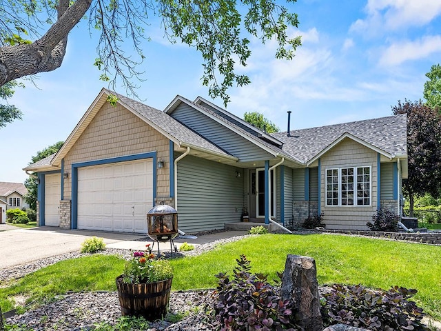 201 3rd St NW, Saint Michael, MN 55376 - ranch-style house with a garage, driveway, a front yard, and a shingled roof