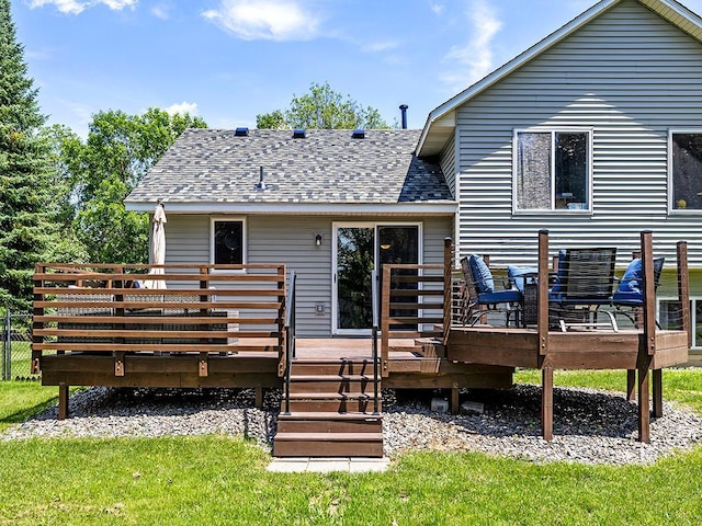201 3rd St NW, Saint Michael, MN 55376 - back of house with a wooden deck and a shingled roof