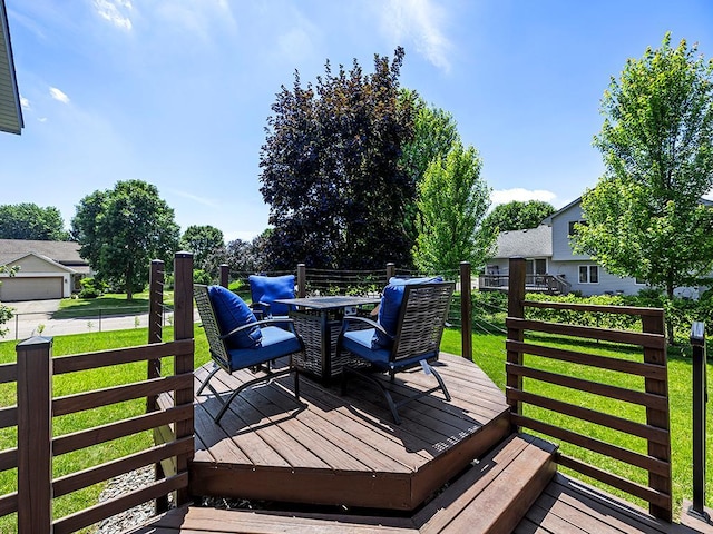 201 3rd St NW, Saint Michael, MN 55376 - wooden terrace with outdoor dining space and a lawn