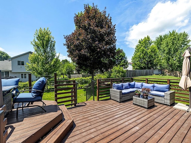 201 3rd St NW, Saint Michael, MN 55376 - wooden deck with an outdoor living space and a fenced backyard