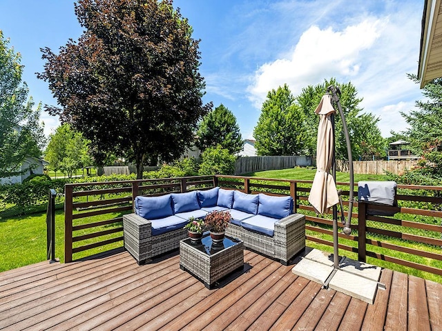 201 3rd St NW, Saint Michael, MN 55376 - wooden deck featuring an outdoor living space and a fenced backyard