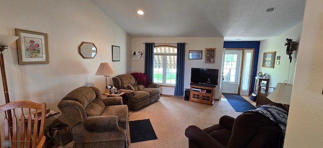 4708 21st St N, Moorhead, MN 56560 - living room with carpet, recessed lighting, baseboards, and a textured ceiling
