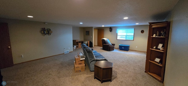 4708 21st St N, Moorhead, MN 56560 - living room with light carpet, recessed lighting, a textured ceiling, and baseboards