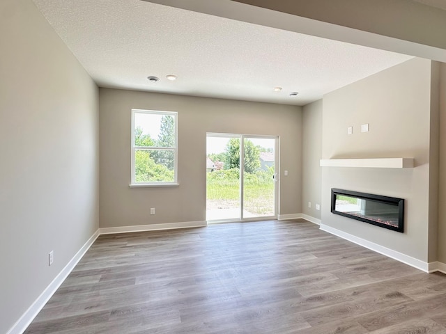 151 Snowdrop Trl, Waconia, MN 55387 - unfurnished living room with a glass covered fireplace, wood finished floors, and a textured ceiling