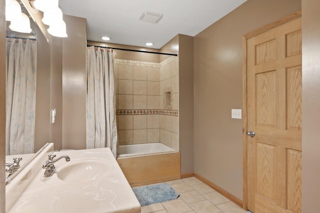 26722 Rabbit Trl, Stanford Twp, MN 55398 - full bathroom featuring tile patterned floors, shower / tub combo with curtain, and vanity