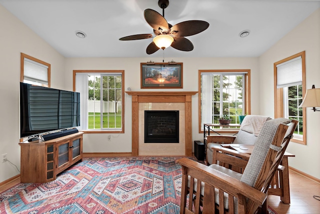 4645 Eagle Ridge Ln, Monticello, MN 55362 - living room with healthy amount of natural light, baseboards, a glass covered fireplace, and wood finished floors