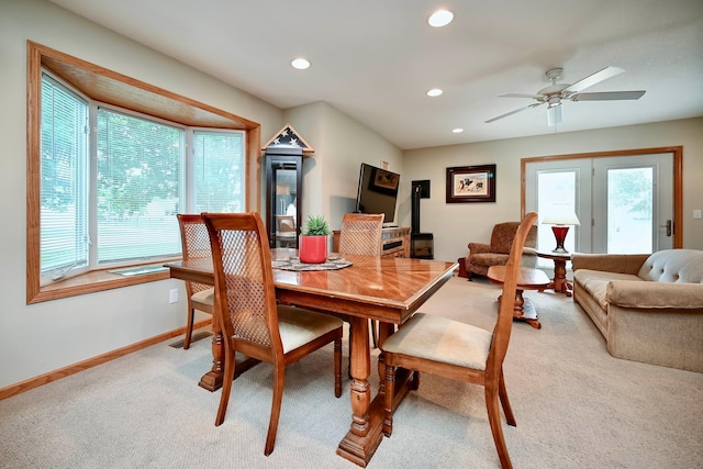 705 14th St, Wabasha, MN 55981 - dining space featuring light colored carpet, recessed lighting, baseboards, and a ceiling fan